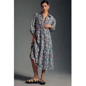 Anthropologie Maeve Bettina Tiered Shirt Dress Multicolor Abstract Size XS